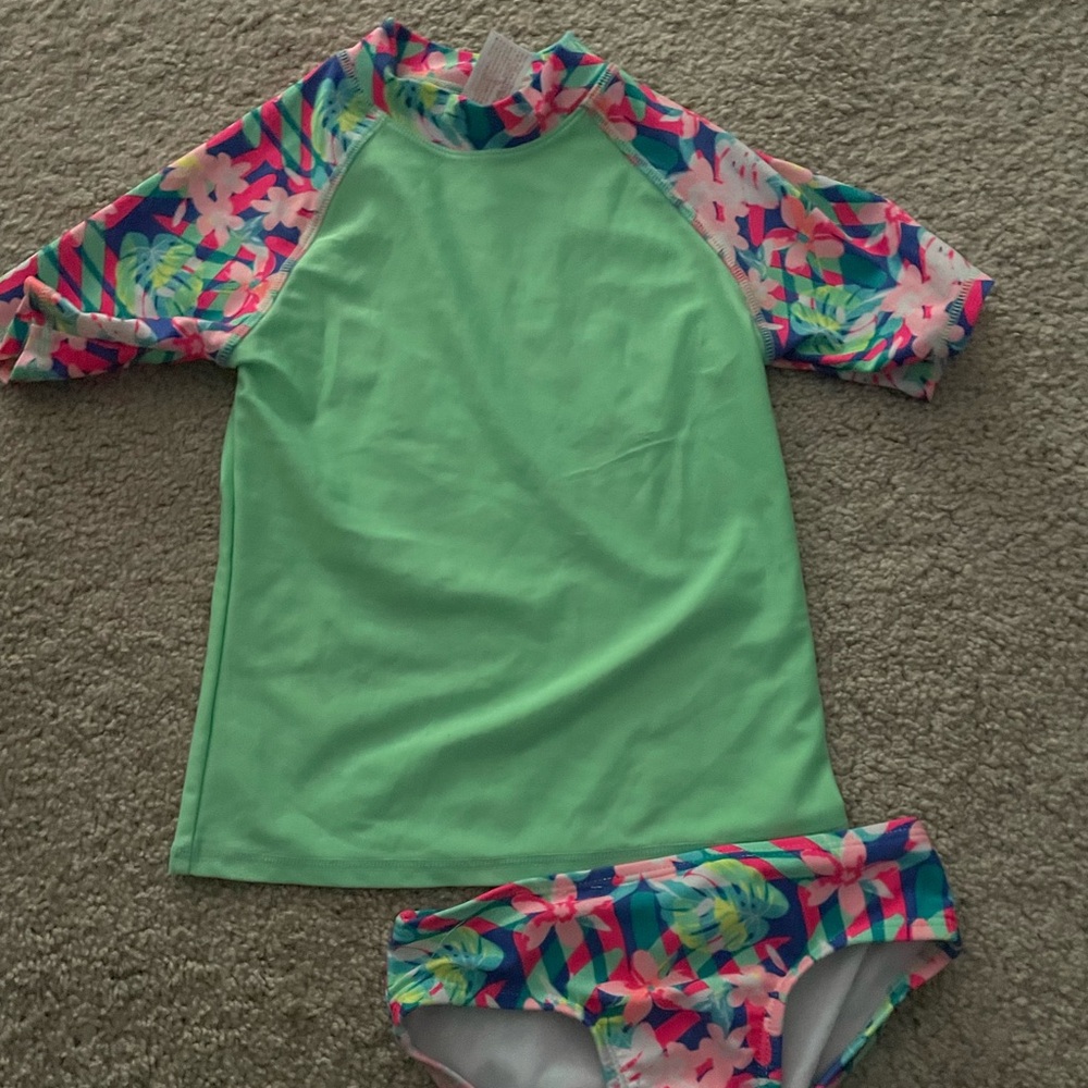 Cat & Jack Green and Pink Rashguard Swim Set size 4/5